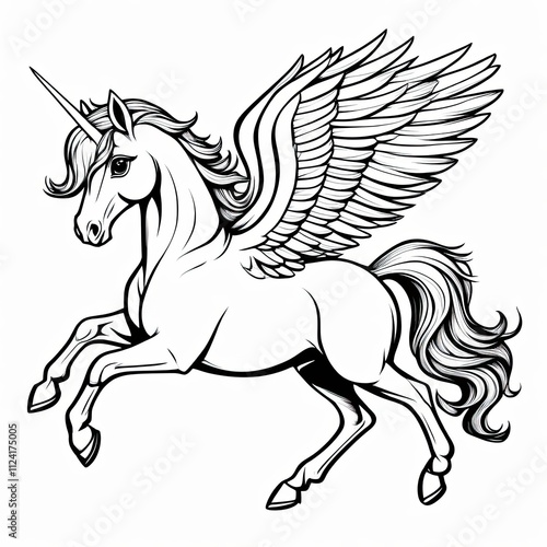 A cute, magical unicorn with wings, prancing and ready to take flight. photo