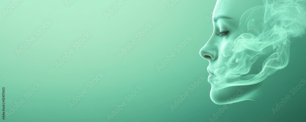 Profile silhouette with smoke effects on a green background. Profile silhouette with smoke effects on a green background.