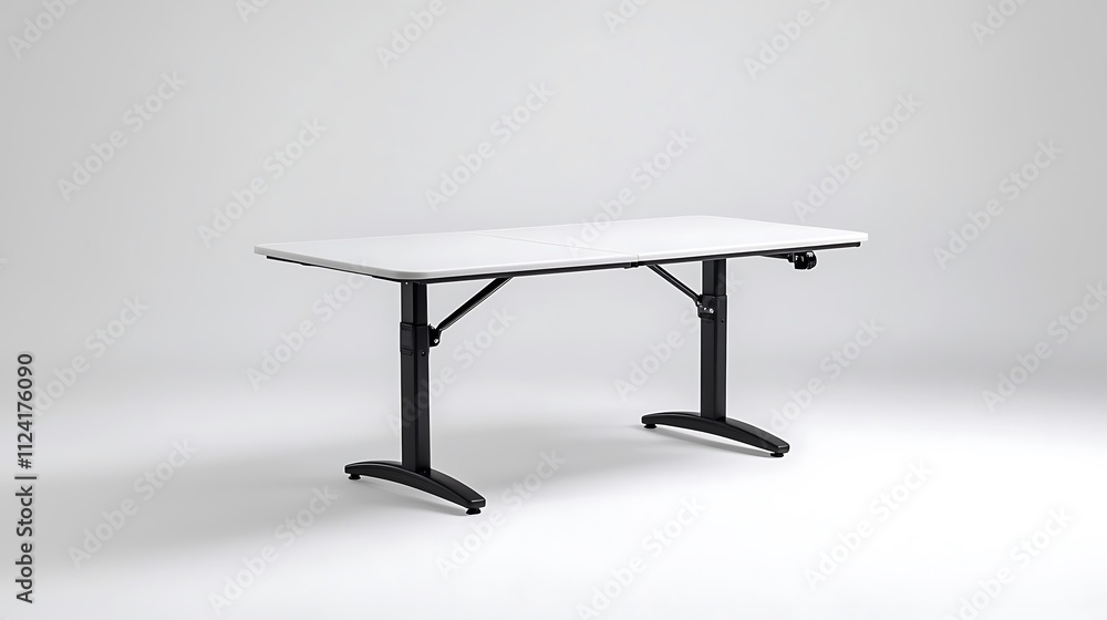 A white table with black legs and a black top A white table with black legs and a black top
