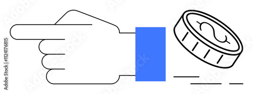 Hand flipping a coin symbolizing decision making and chance in business contexts. Ideal for financial, strategy, gamble, risk, uncertainty, investment, and decision process themes. Banner for landing