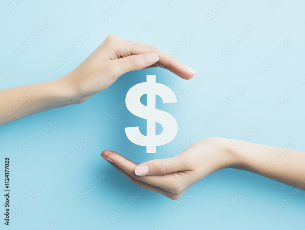 Hands holding a dollar sign cutout isolated on a light background Hands holding a dollar sign cutout isolated on a light background