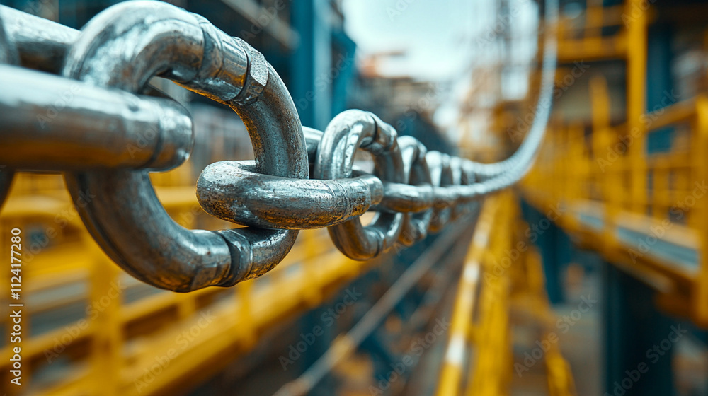 Close-up of a strong steel chain symbolizing strength unity and security in heavy-duty applications representing resilience industrial power and interconnectedness in a durable metal design Close-up of a strong steel chain symbolizing strength unity and security in heavy-duty applications representing resilience industrial power and interconnectedness in a durable metal design