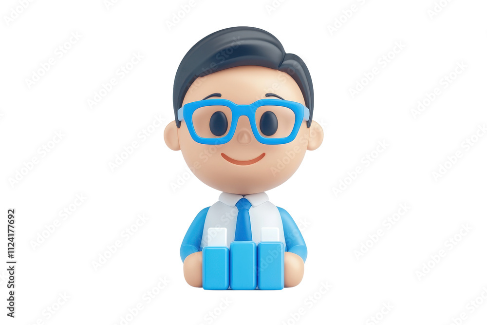 A cheerful cartoon character wearing glasses and a tie, holding blue books, representing a student or an academic figure. A cheerful cartoon character wearing glasses and a tie, holding blue books, representing a student or an academic figure.