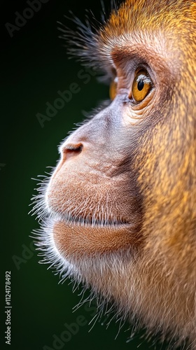 Close-up of a monkey\'s profile showcasing striking features and vibrant eyes in a natural setting photo