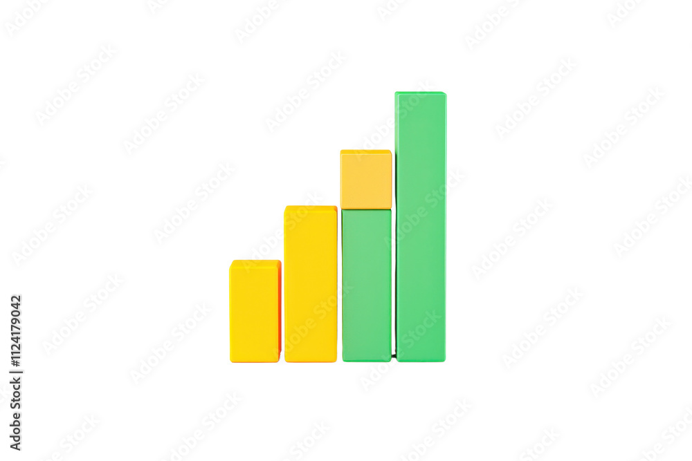 A stylized bar graph displaying increasing values with distinct colors: yellow, green, and a single orange bar. A stylized bar graph displaying increasing values with distinct colors: yellow, green, and a single orange bar.
