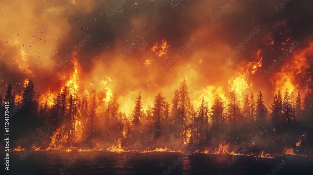 Wildfire engulfing forested area location unknown nature scene dynamic environment aerial view environmental crisis Wildfire engulfing forested area location unknown nature scene dynamic environment aerial view environmental crisis