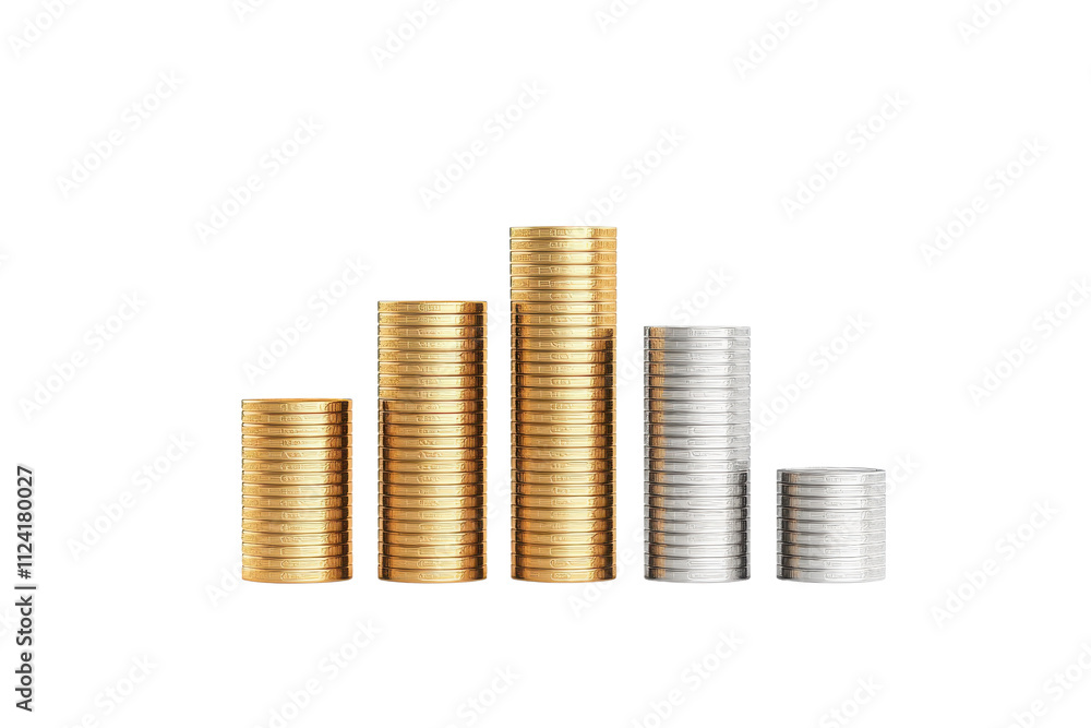 Stacked coins in varying heights, showcasing a mix of gold and silver tones, representing financial growth and investment. Stacked coins in varying heights, showcasing a mix of gold and silver tones, representing financial growth and investment.