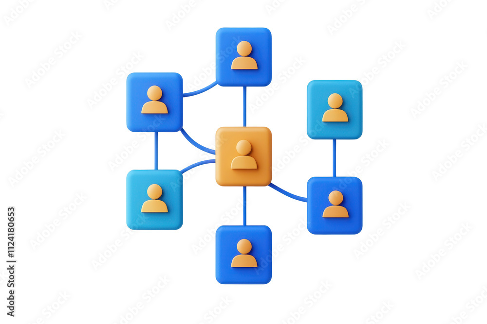 A network diagram featuring an interconnected central figure with multiple surrounding icons representing individuals. A network diagram featuring an interconnected central figure with multiple surrounding icons representing individuals.
