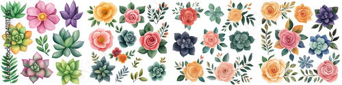 Wallpaper Mural Colorful floral arrangements featuring various flowers and succulents, isolated on transparent background. Torontodigital.ca