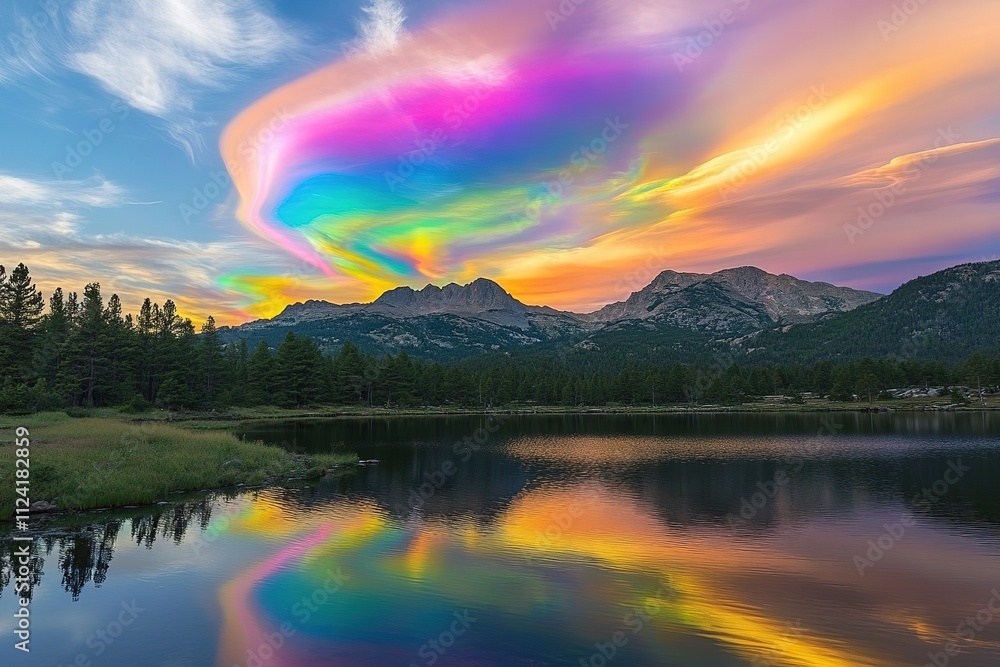 Mountain Lake Reflects Rainbow Cloudscape Sunset Mountain Lake Reflects Rainbow Cloudscape Sunset