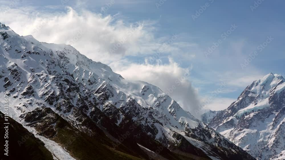 Clouds Flying Over the Alps, Majestic Mountain Scenery in New Zealand Clouds Flying Over the Alps, Majestic Mountain Scenery in New Zealand