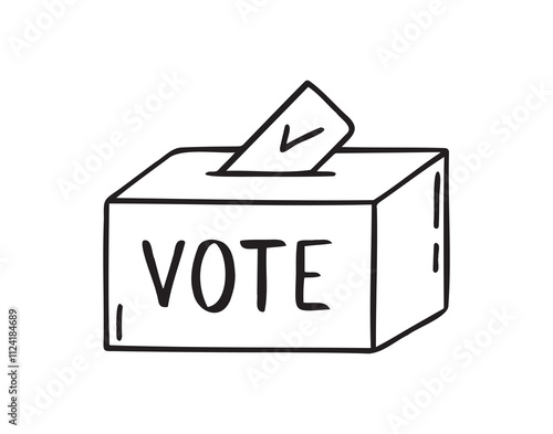 Ballot paper into the box and lettering vote sketch hand drawn doodle icon. Single element elections concept