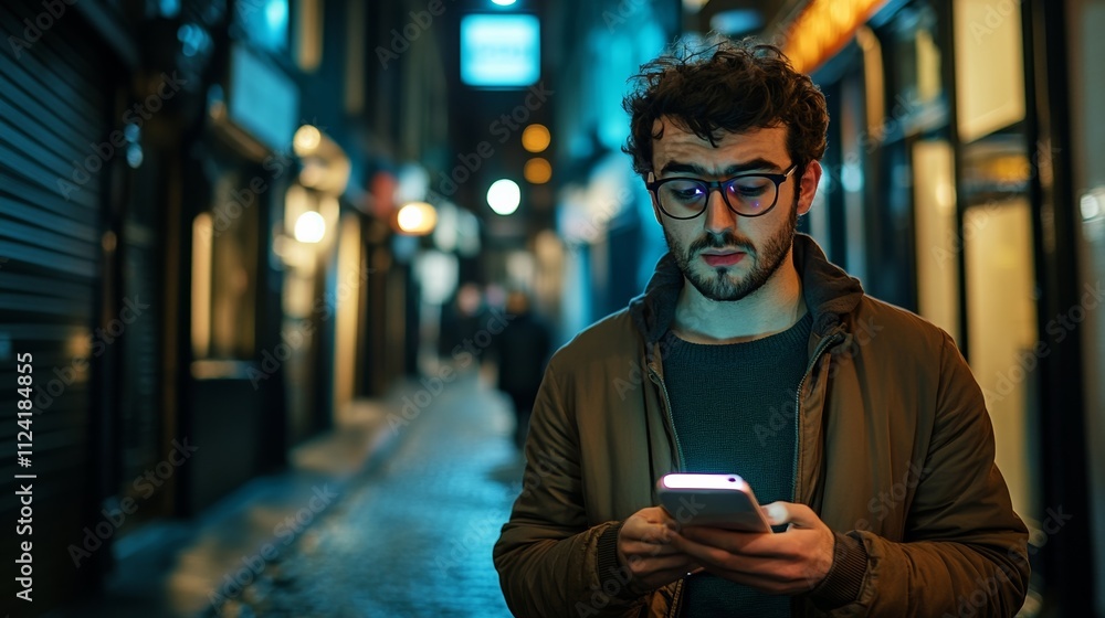 Thief stealthily checking phone in dimly lit alley, reflecting modern urban crime and surveillance challenges. Thief stealthily checking phone in dimly lit alley, reflecting modern urban crime and surveillance challenges.