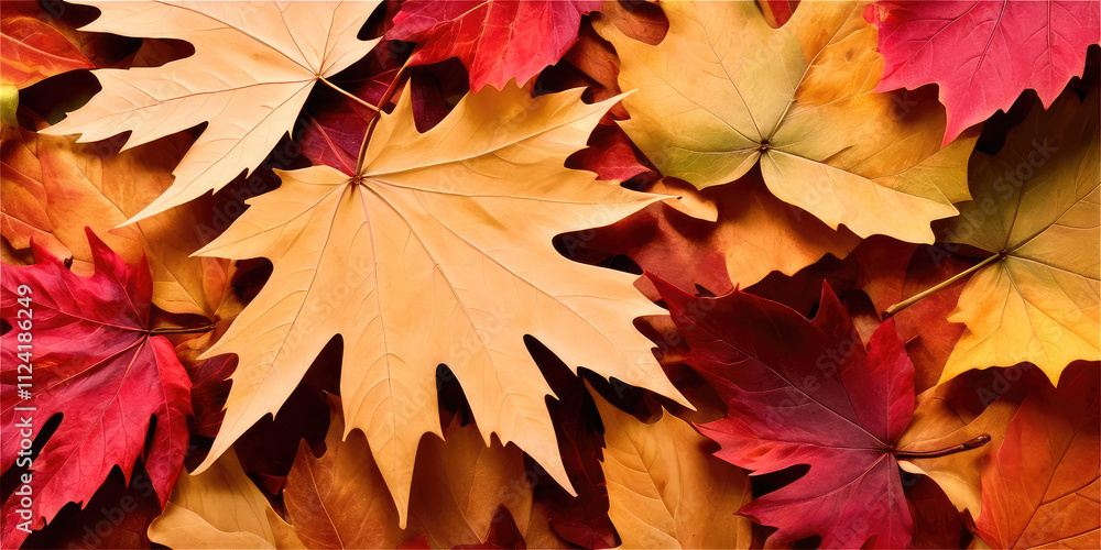 Obraz premium A vibrant arrangement of autumn leaves in various colors, showcasing nature's beauty.