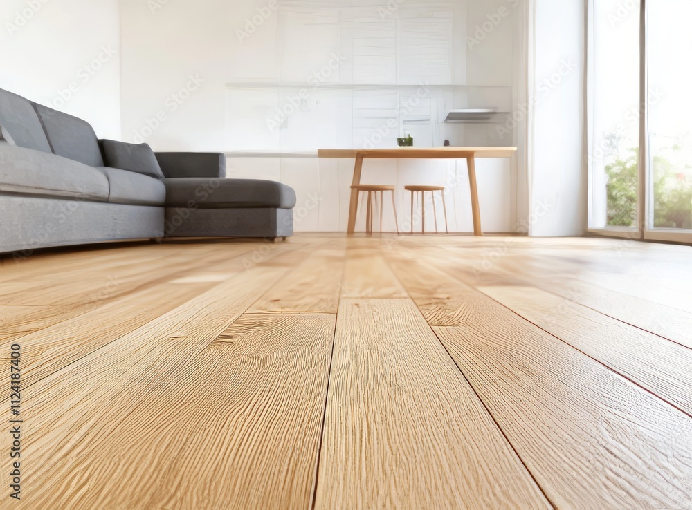Modern Minimalist Home Interior with Light Wood Floor and Gray Sofa Modern Minimalist Home Interior with Light Wood Floor and Gray Sofa