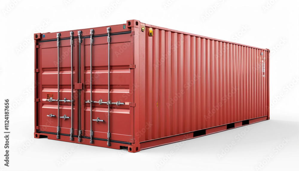 Red Cargo Shipping Container Isolated on White Background for Logistics and Transportation Concept. Red Cargo Shipping Container Isolated on White Background for Logistics and Transportation Concept.
