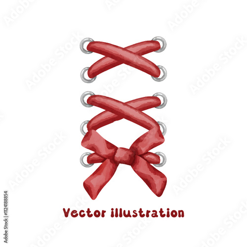  Coquette Red bow with Tie Shoelaces vector illustration, vintage preppy aesthetic hand drawn, watercolor nostalgia trendy