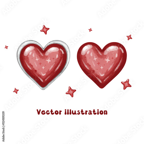 Coquette heart vector illustration, vintage preppy aesthetic hand drawn, watercolor nostalgia decorative trendy