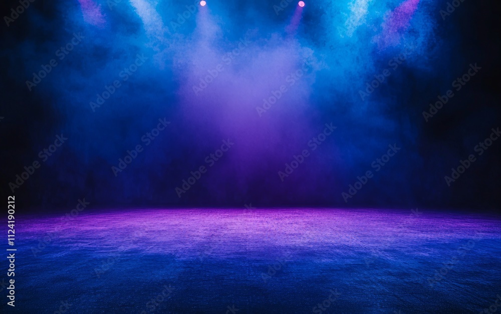 Fototapeta premium Vibrant Neon Stage Lighting with Smoke Effect