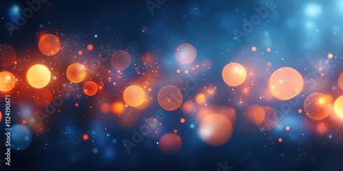 Bokeh Lights Background with Glowing Stars and Softly Blurred Colors Creating a Dreamy Atmosphere in Shades of Blue and Orange