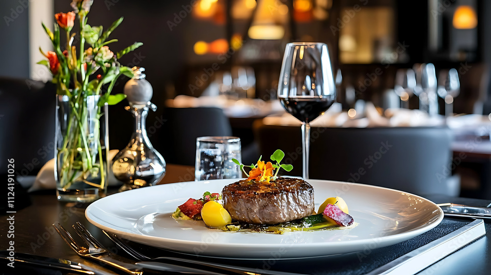 A plate of food with a steak A plate of food with a steak