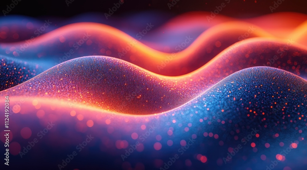 Abstract glowing wave particles, vibrant red, orange, and blue colors. Abstract glowing wave particles, vibrant red, orange, and blue colors.