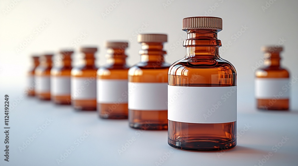 Symmetrical Amber Glass Bottles on a Clean Surface Symmetrical Amber Glass Bottles on a Clean Surface