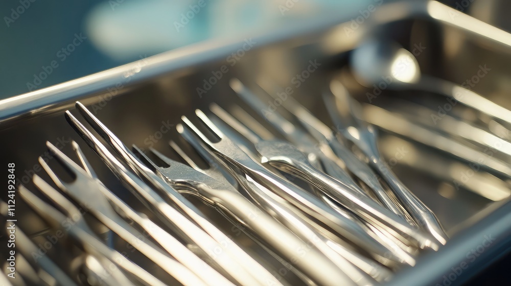 Close-up of sterilized retractors and cheek spreaders in a neat arrangement. Close-up of sterilized retractors and cheek spreaders in a neat arrangement.