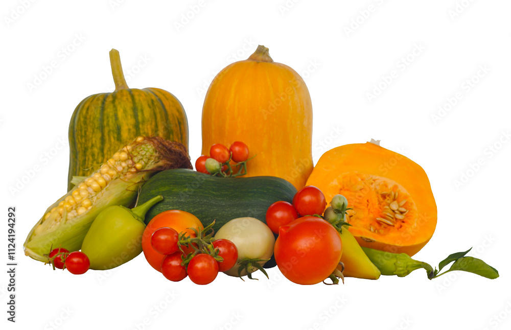 Pumpkin and various vegetables on a white background Pumpkin and various vegetables on a white background