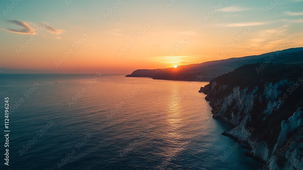 Fototapeta premium Coastal Sunset Landscape Photography: Dramatic Cliffs at Golden Hour. AI Generated