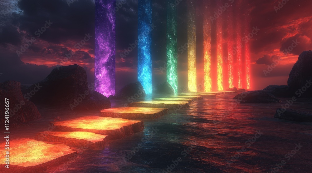 custom made wallpaper toronto digitalColorful energy beams illuminate a path across water.