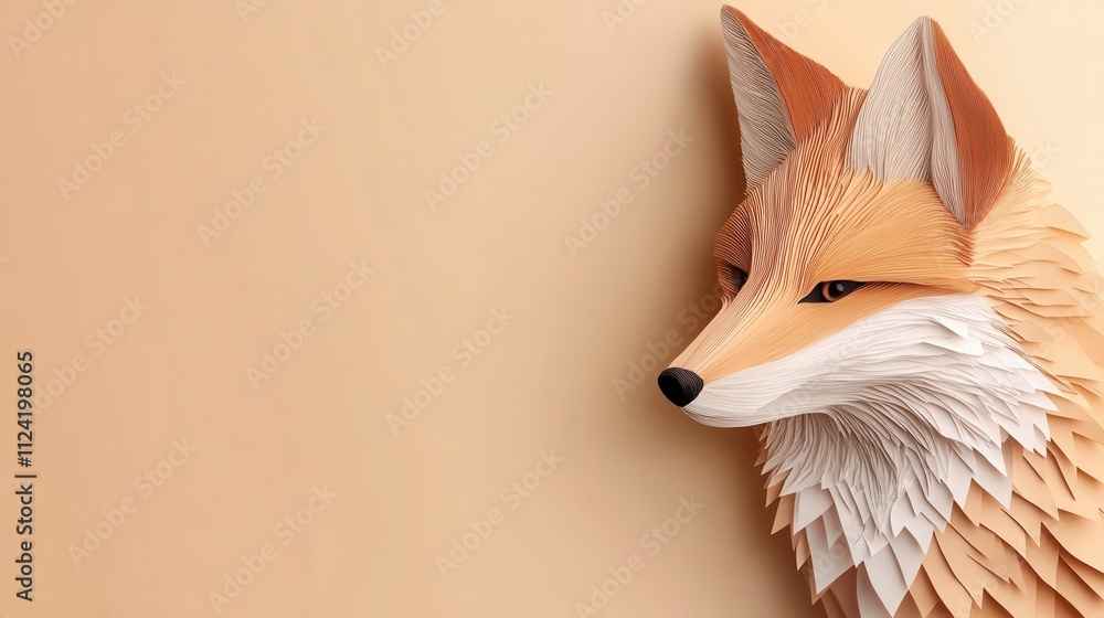 Fototapeta premium a creative illustration of a fox made of paper textures in warm pastel tones