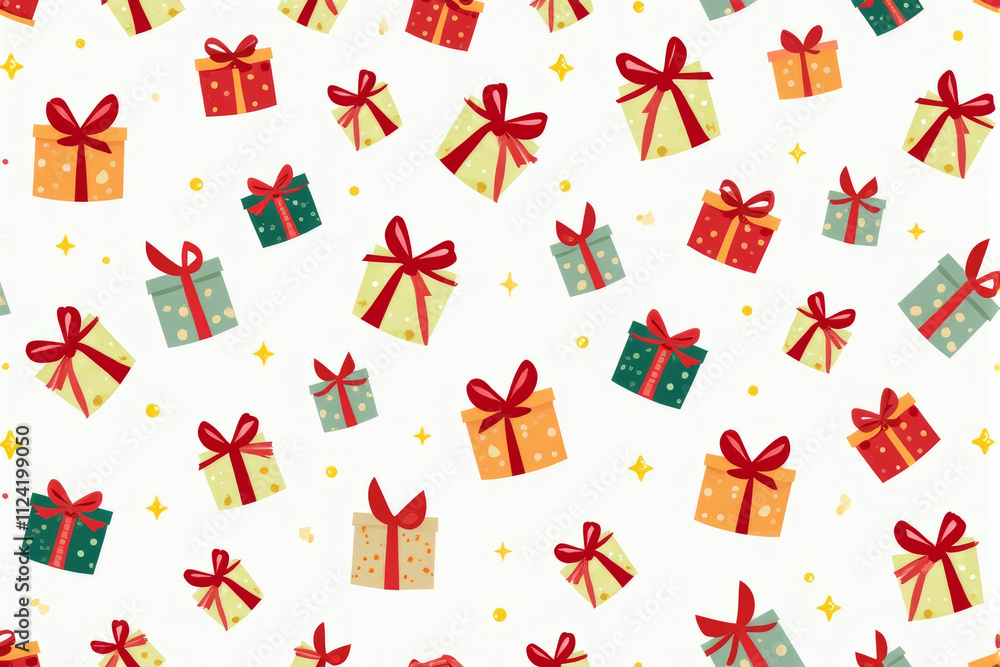 A vibrant Christmas pattern featuring brightly wrapped presents, decorative bows, and holiday tags, creating a festive and celebratory vibe.. A vibrant Christmas pattern featuring brightly wrapped presents, decorative bows, and holiday tags, creating a festive and celebratory vibe..