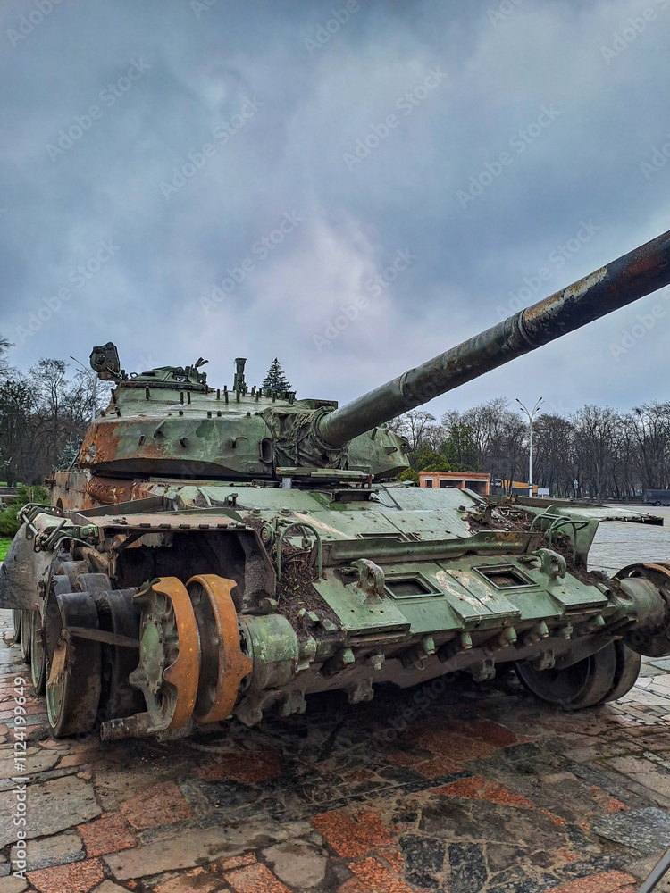 Russian tank destroyed by the Ukrainian army in Ukraine. War in Ukraine Russian tank destroyed by the Ukrainian army in Ukraine. War in Ukraine