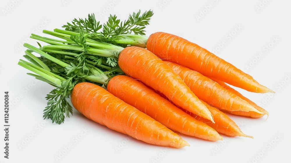 Fresh Carrots with Green Leaves on White Background Fresh Carrots with Green Leaves on White Background