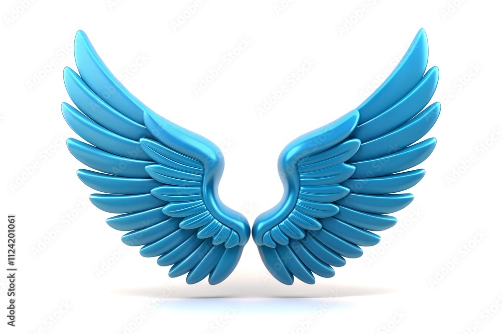 Fototapeta premium blue winged 3d render icon isolated on background