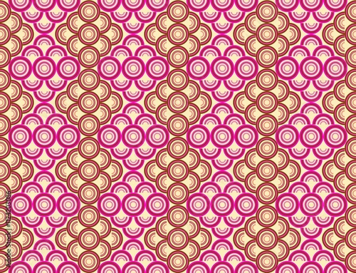 Retro Pink Circles Harmony : A seamless retro-inspired pattern featuring concentric pink, beige, and cream circles in a symmetrical arrangement. Perfect for vintage-themed designs, wallpaper, fabric 

