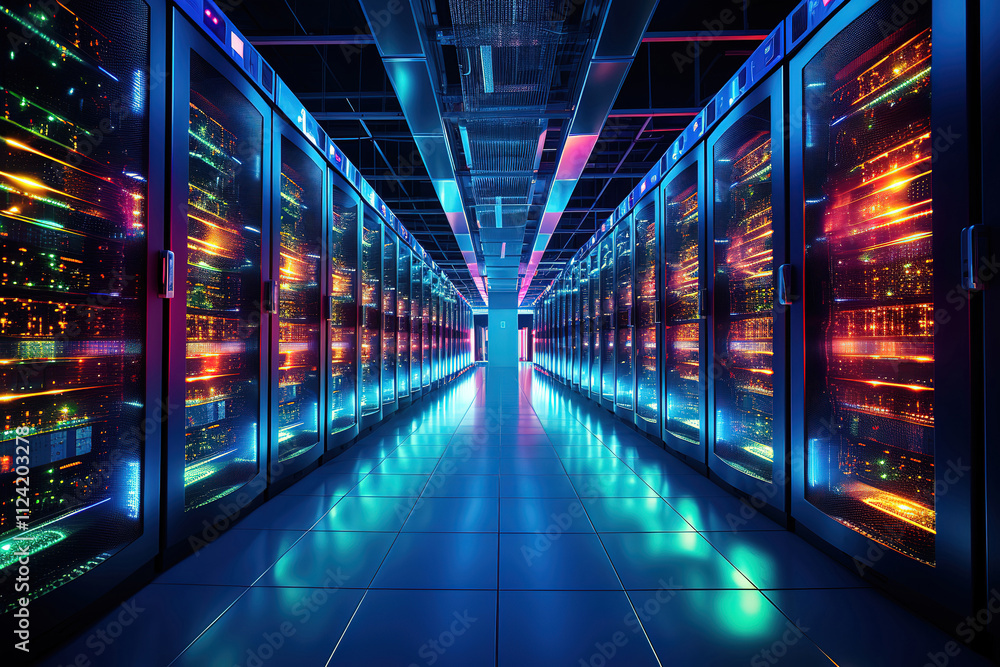 Captivating design highlighting the structure of a server network within a data center Captivating design highlighting the structure of a server network within a data center
