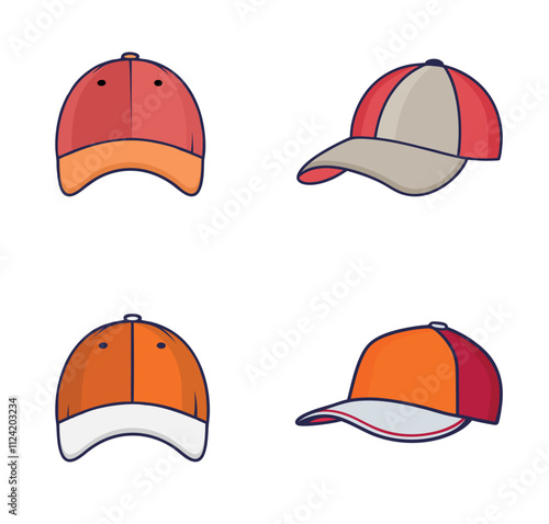 Baseball Cap Clipart Silhouette Vector Bundle Collection, Professional Baseball Cap Sport Isolated Equipment Element, Baseball Exercise Champion Abstract Baseball Outline Icon Symbol Vector Set