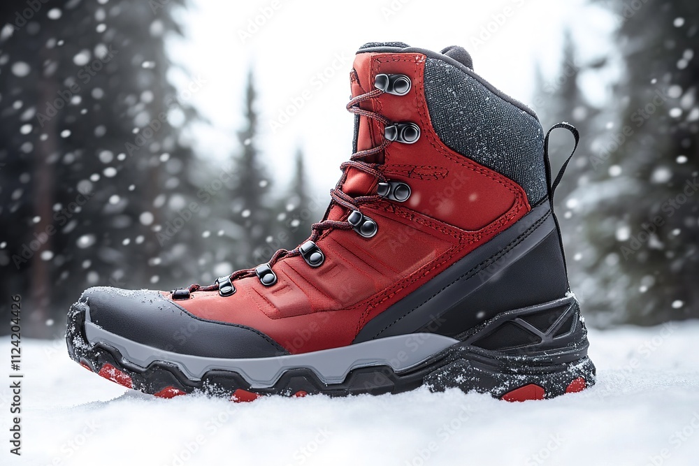 Red and Black Winter Hiking Boot in Snow Red and Black Winter Hiking Boot in Snow