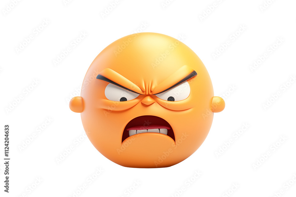 3D Rendering angry yellow emoji isolated on transparent background. Generative ai 3D Rendering angry yellow emoji isolated on transparent background. Generative ai