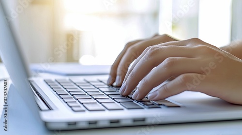 Close-up of hands typing on a laptop with incident report forms, conveying urgency, attention to detail, and modern technology in action.