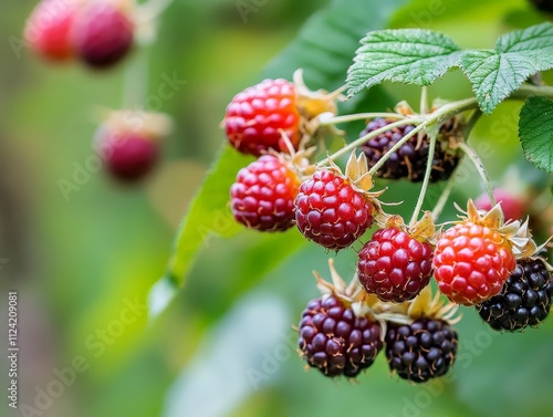 A close-up of wild fruits still on the branch, ready for foraging photo