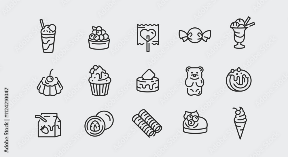 custom made wallpaper toronto digitalSweet icons. Set of 15 trendy minimal icons representing various desserts and candies. Ice Cream, Cupcake, Lollipop, Cookie, Gummy Bear icon. Design signs for web page, mobile app. Vector illustration