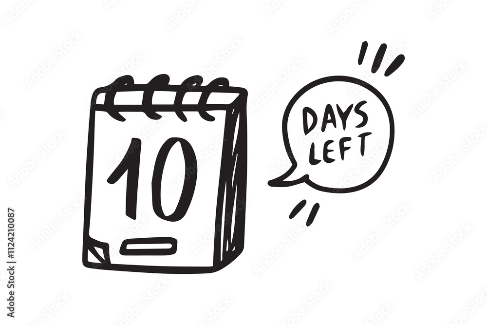 10 days left. Doodle calendar symbol for days left for promotion icon. hand drawn isolated style 10 days left. Doodle calendar symbol for days left for promotion icon. hand drawn isolated style