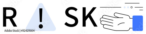 RISK with a warning exclamation mark in a triangle and protective hand gesture emphasizes caution. Ideal for presentations, safety protocols, insurance, financial planning, workplace safety