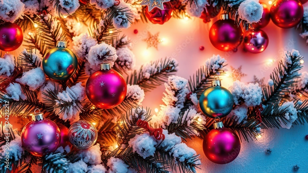 A festive Christmas decoration with sparkling lights and colorful ornaments, celebrating the joy of the holiday season, Merry, Decorations, Joy A festive Christmas decoration with sparkling lights and colorful ornaments, celebrating the joy of the holiday season, Merry, Decorations, Joy