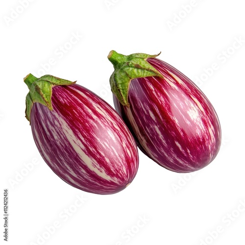 Wallpaper Mural Two vibrant purple and white striped eggplants on a gray background, Isolated on White  Background Cutout Torontodigital.ca