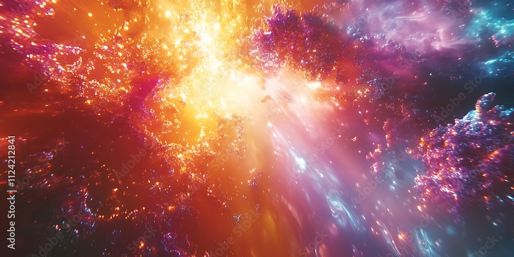 Fototapeta premium Vibrant cosmic explosion with fiery orange and cool blue hues.