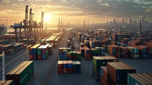 Wallpaper Mural Global Trade Sunset Aerial View of Shipping Containers at Port Torontodigital.ca